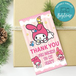 My Melody Thank You Tag Customizable Template To Print At Home Instant Download