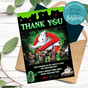Ghostbusters Thank you card Customizable Template to Print at Home Instant Download