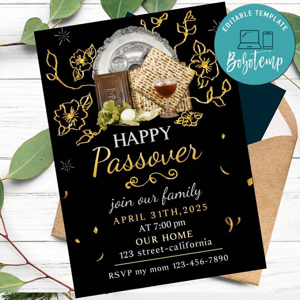 Passover Invitation Customizable Template to Print at Home Instant Download