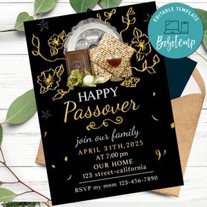 Passover Invitation Customizable Template to Print at Home Instant Download