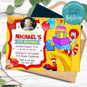 McDonald Birthday Invitation with Photo Customizable Template to Print at Home Instant Download