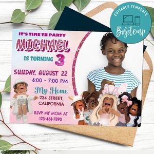 African Roblox Birthday Invitation for Girls with Photo Customizable Template Instant Download