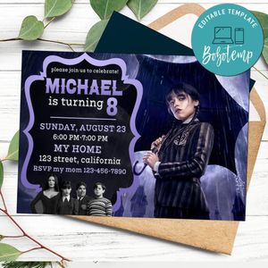Wednesday Birthday Invitation Customizable Template to Print at Home Instant Download
