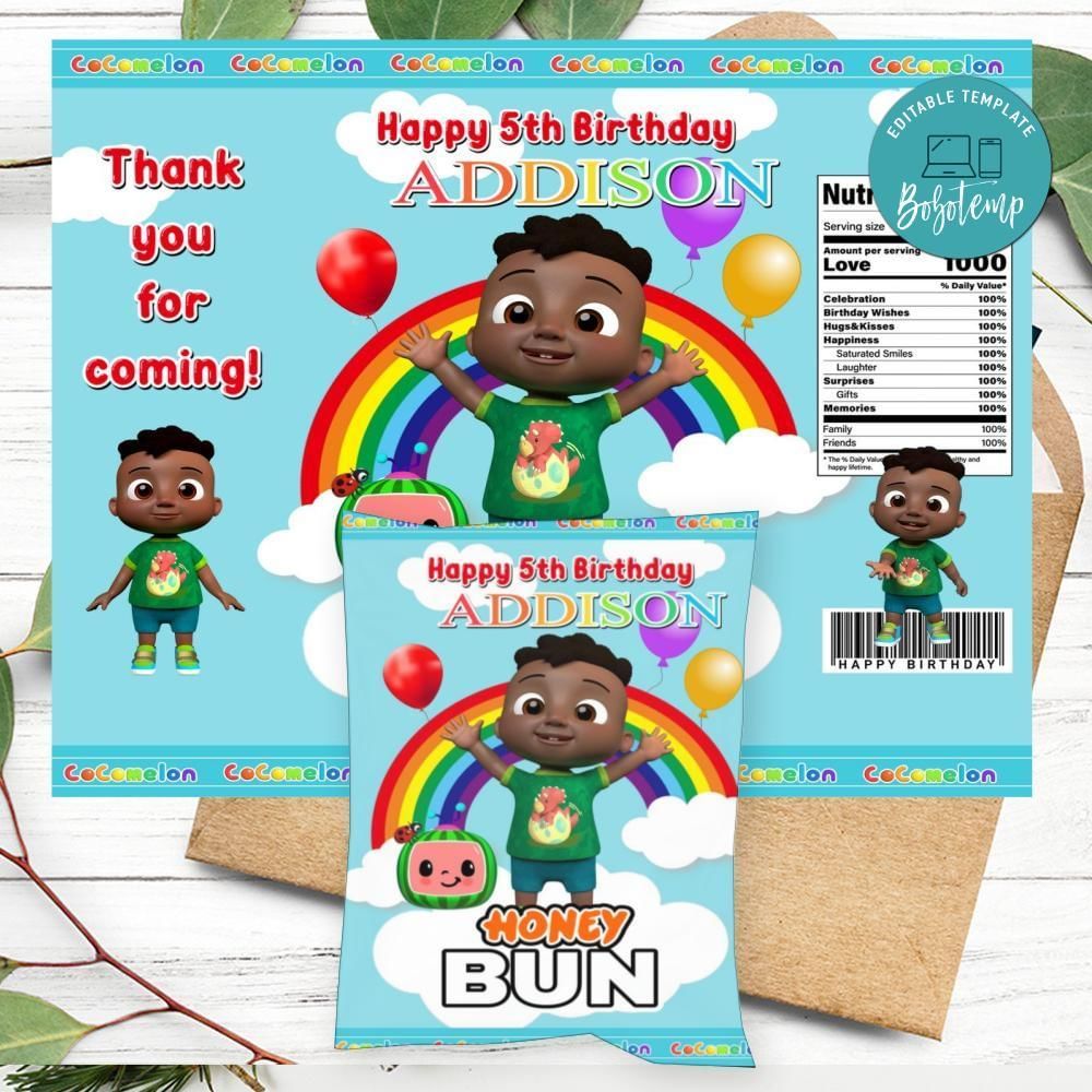 Cocomelon Cody Honeybun Snack Bag Digital File Printable Instant Download