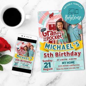 Grandpa in my pocket Birthday Flyer Customizable Template to Print at Home Instant Download
