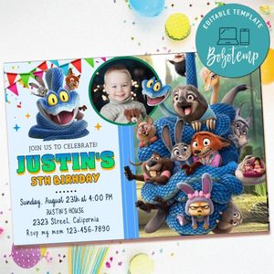 Zootopia 2 Birthday Invitation with Photo Customizable Template to Print at Home Instant Download