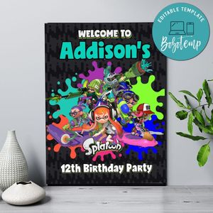 Splatoon Birthday Welcome Sign Digital File Printable Instant Download