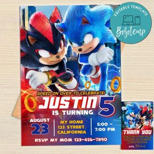 Sonic 3 Invitation Template Free Thank You Card Printable
