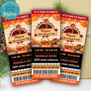 Thanksgiving Ticket Invitation Customizable Template Instant Download