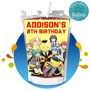 Assassination classroom graduation Capri Sun Birthday Labels Digital File Printable Instant Download