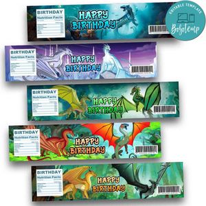 Wings of Fire Dragon Birthday Water Bottle Label Template to Print at Home Instant Download