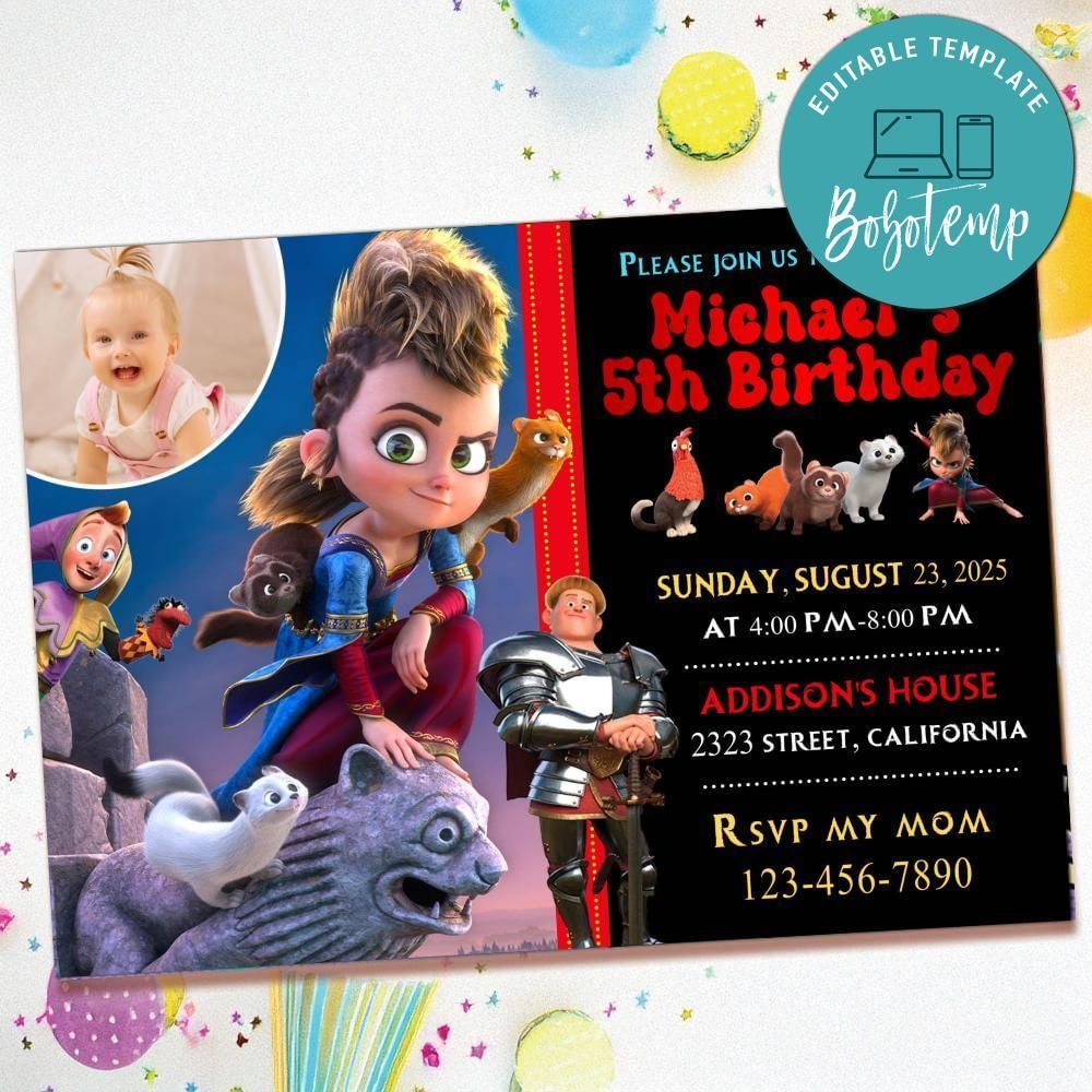 Pil's Adventures Birthday Invitation with Photo Customizable Template to Print at Home Instant Download