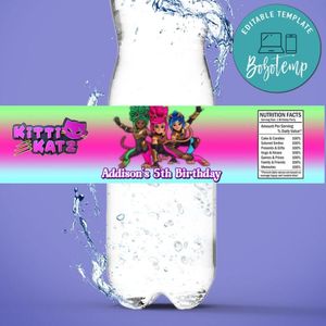 Kitti Katz Birthday Water Bottle Label Template to Print at Home Instant Download