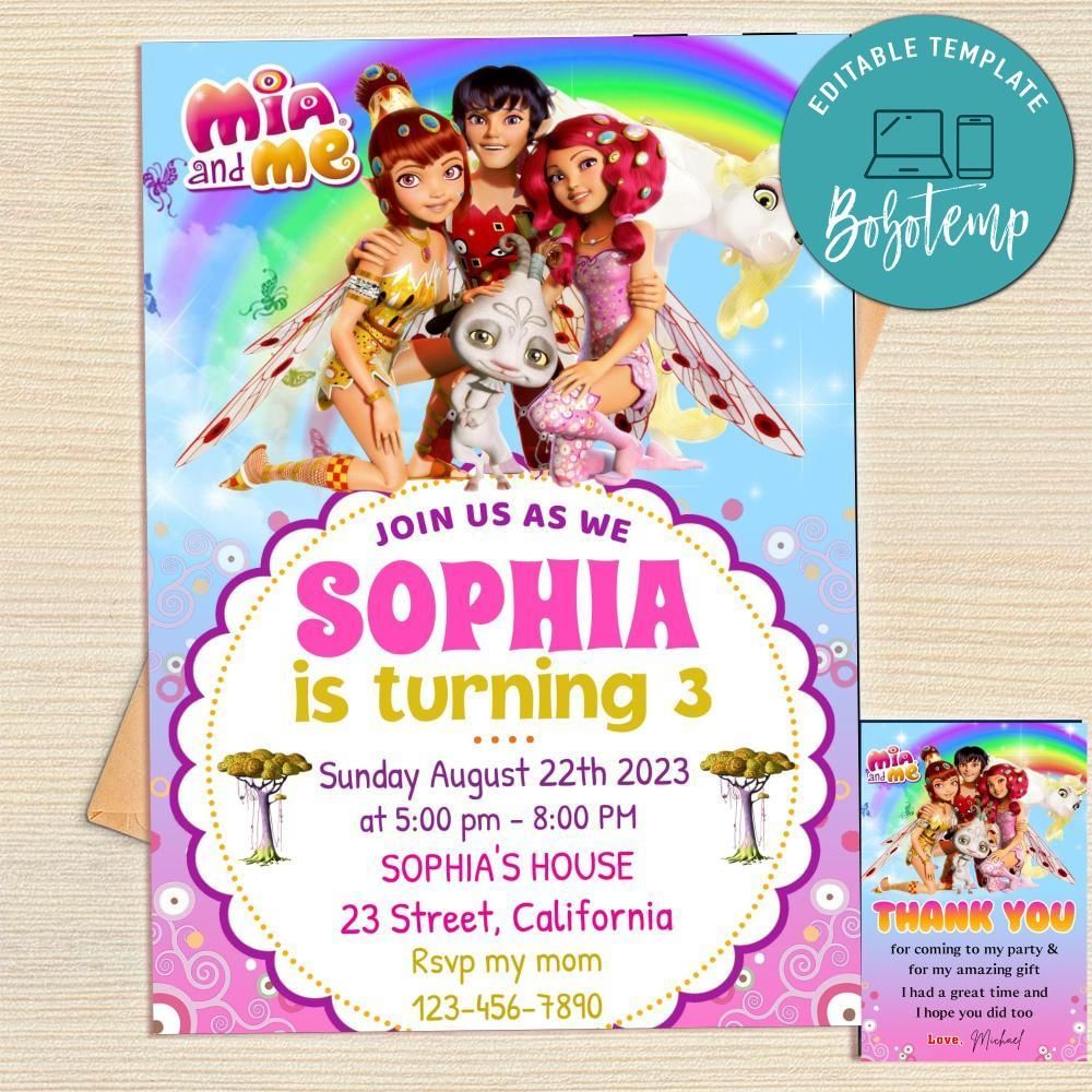 Mia And Me Invitation Template Free Thank You Card Printable
