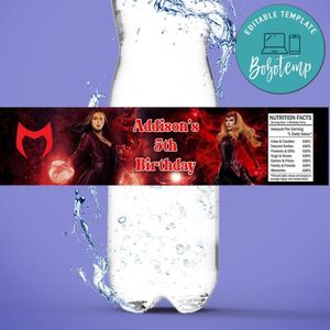 Wanda Maximoff Bottle Label Birthday Water Bottle Label Template to Print at Home Instant Download