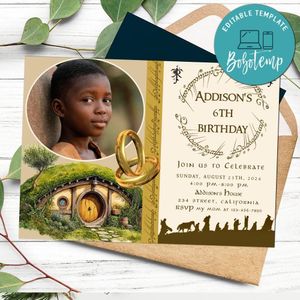 Lord of the rings Birthday Invitation with Photo Customizable Template to Print at Home Instant Download