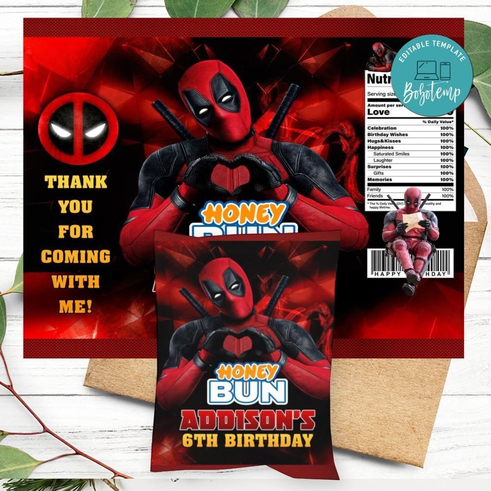 Deadpool Honeybun Snack Bag Digital File Printable Instant Download