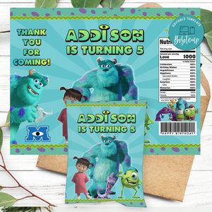 Monster Inc Birthday Party Chip Bag Digital File Printable Instant Download