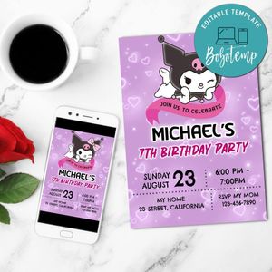 Kuromi Invitation Customizable Template to Print at Home Instant Download
