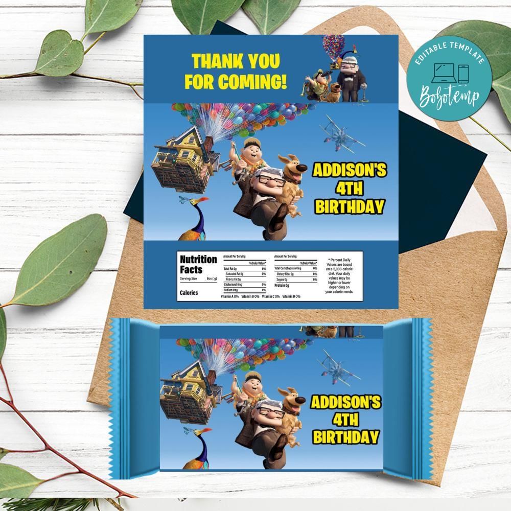 Disney Pixar Up Candy Bar Label Customizable Template DIY | Bobotemp