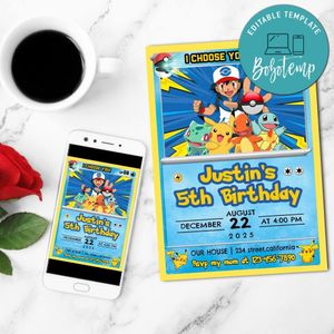 Pokemon Birthday Invitation Customizable Template to Print at Home Instant Download