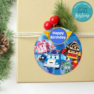 Robocar Poli Circle Sticker Template Customizable to Print at Home Instant Download