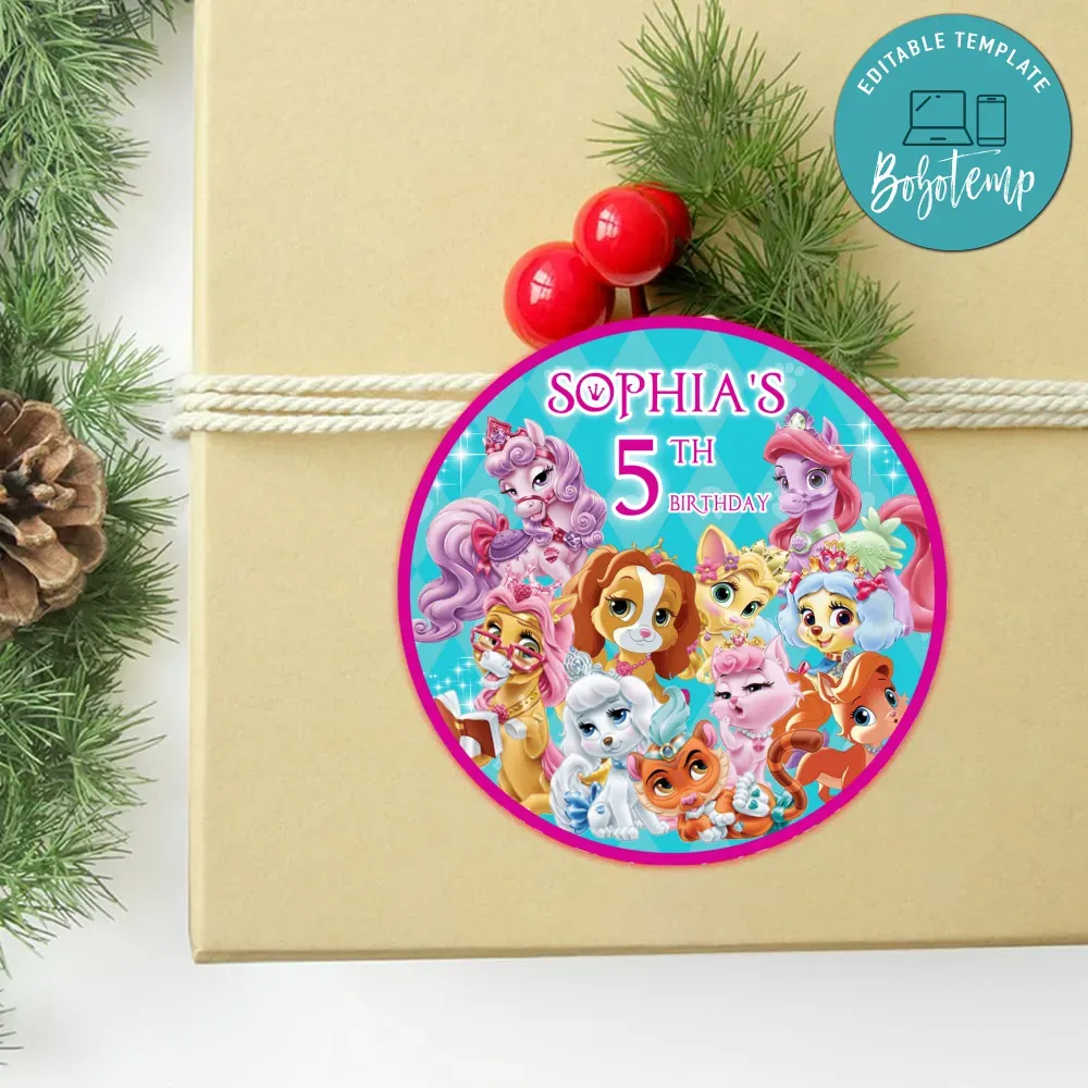 Princess Palace Pets Circle Sticker Template Customizable DIY | Bobotemp