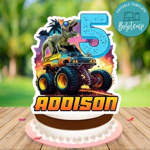 T Rex Dinosaur Monster Truck Cake Topper Template Printable Instant Download