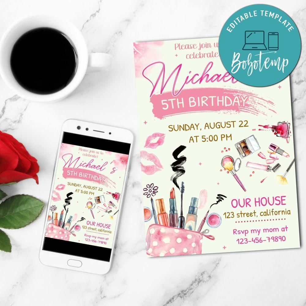 Makeup Mobile Invite Customizable Template Instant Download