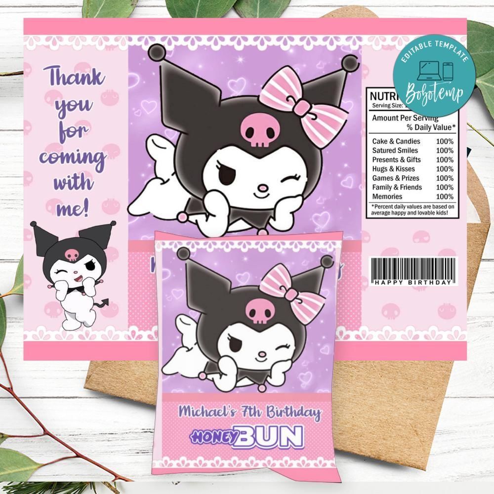 Kuromi Birthday Honey Buns Snack Bag Label Customizable Instant Download