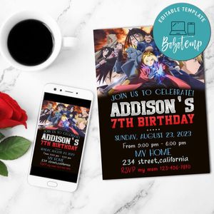 Fullmetal Alchemist Birthday Flyer Customizable Template to Print at Home Instant Download