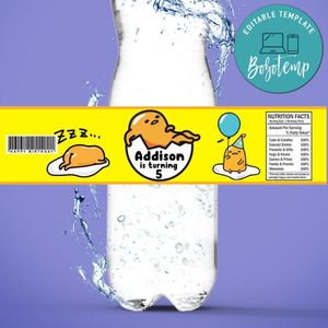 Gudetama Birthday Water Bottle Label Template to Print at Home Instant Download