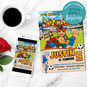 Inazuma Eleven Birthday Mobile Invite Customizable Template Instant Download