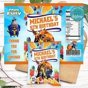 Paws Of Fury Birthday Party Fruit Snack Bag Digital File Printable Instant Download