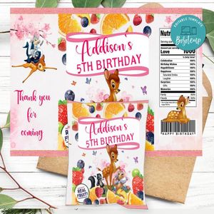 Bambi Magic World Birthday Party Fruit Snack Bag Digital File Printable Instant Download