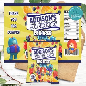 Big Tree City Birthday Party Fruit Snack Bag Digital File Printable Instant Download