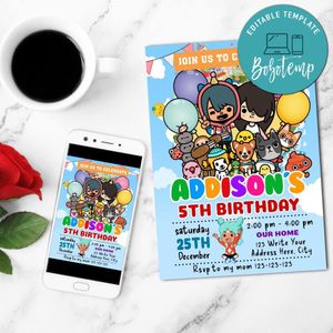 Toca Boca Birthday Invitation Customizable Template to Print at Home Instant Download