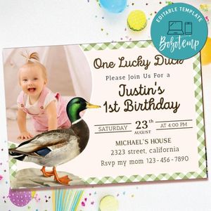 One lucky duck Invitation Customizable Template to Print at Home Instant Download