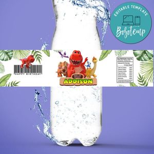 Little Dino School Bottle Label Birthday Water Bottle Label Template to Print at Home Instant Download