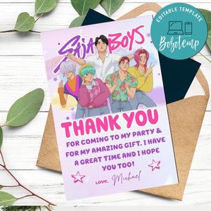 Saja Boys Thank You Card Customizable Template To Print At Home Instant Download
