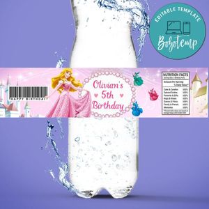 Princess Aurora Birthday Water Bottle Label Template To Print At Home Instant Download