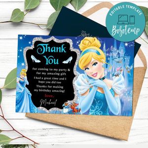 Cinderella Thank you card Customizable Template to Print at Home Instant Download