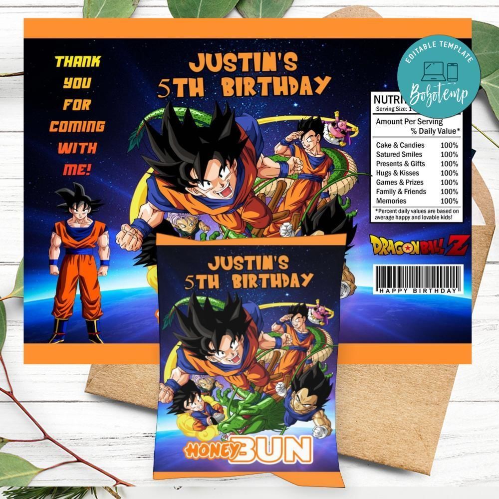 Dragon Ball Birthday Honey Buns Snack Bag Label Customizable Instant Download