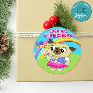 Chip and potato Circle Sticker Template Customizable to Print at Home Instant Download