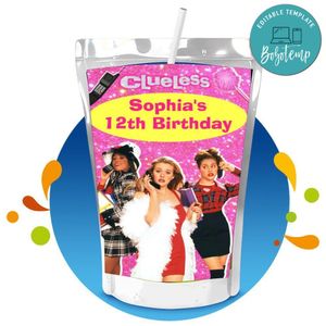 Clueless Capri Sun Birthday Labels Digital File Printable Instant Download