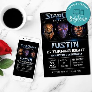 Starcraft Birthday Invitation Customizable Template to Print at Home Instant Download