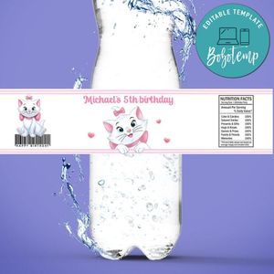 Marie Kitten Birthday Water Bottle Label Template to Print at Home Instant Download