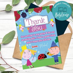 Ben And Holly's Little Kingdom Thank You Card Customizable Template To Print At Home Instant Download