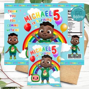 Cocomelon Cody Birthday Chip Bag Digital File Printable Instant Download