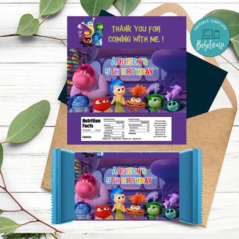 Inside Out Candy Bar Label Customizable Template DIY | Bobotemp